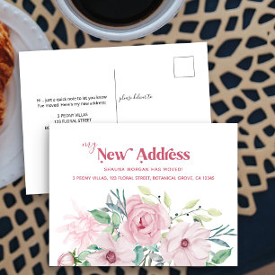 My New Address Peony Floral Moving Announcement Postcard