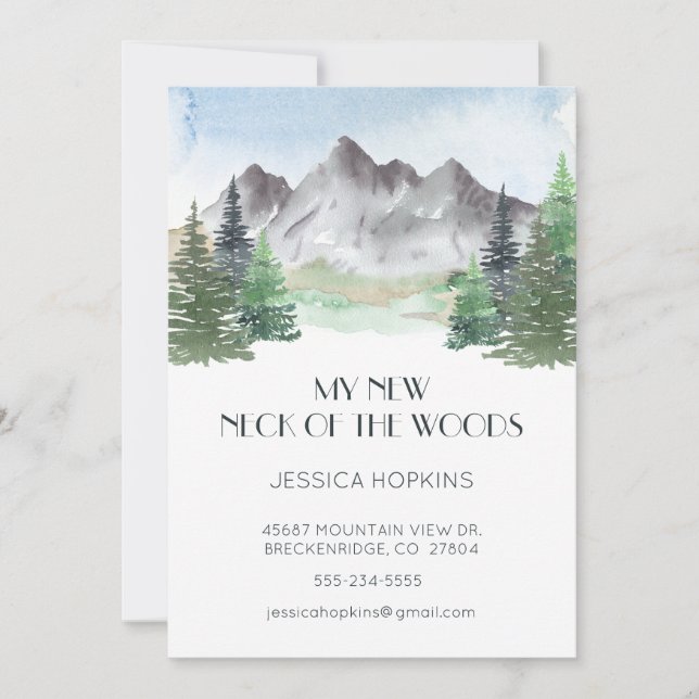 My New Neck of the Woods Mountain Watercolor Announcement (Front)