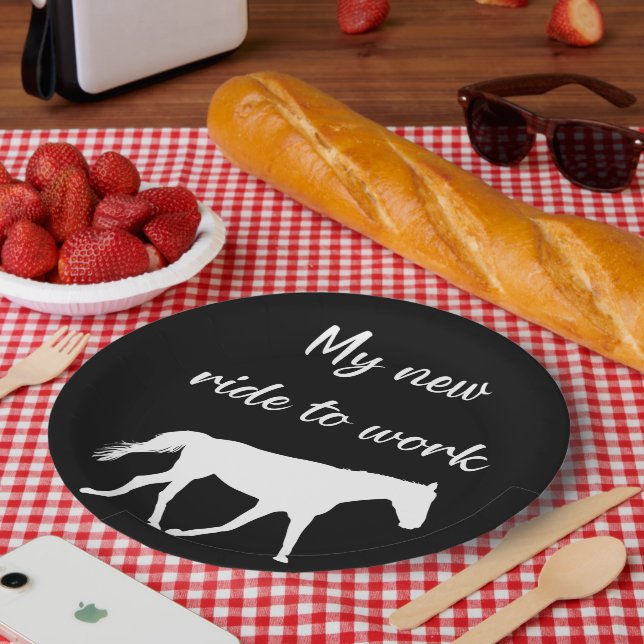 My New Ride To Work by Horse Funny Paper Plate (Picnic)