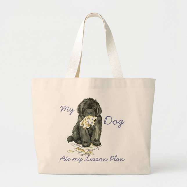 My Newfoundland Ate my Lesson Plan Large Tote Bag (Front)