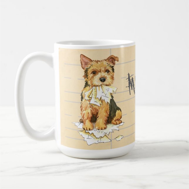 My Norwich Terrier Ate my Homework Coffee Mug (Left)