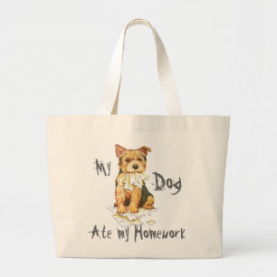 My Norwich Terrier Ate my Homework Large Tote Bag