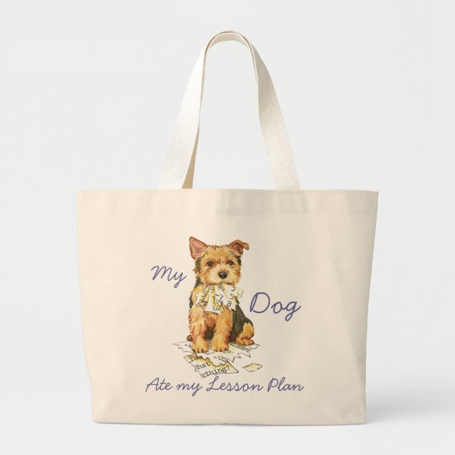 My Norwich Terrier Ate my Lesson Plan Large Tote Bag (Front)