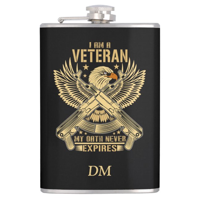 My Oath Never Expires Eagle Veteran Hip Flask (Front)