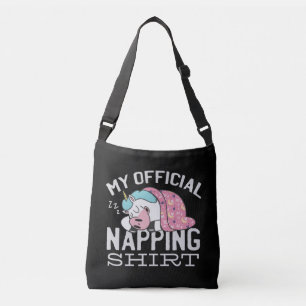 My official napping shirt - Lazy sleeping Unicorn Crossbody Bag