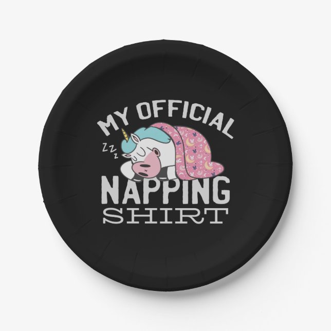 My official napping shirt - Lazy sleeping Unicorn Paper Plate (Front)