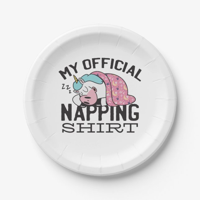 My official napping shirt - Lazy sleeping Unicorn Paper Plate (Front)