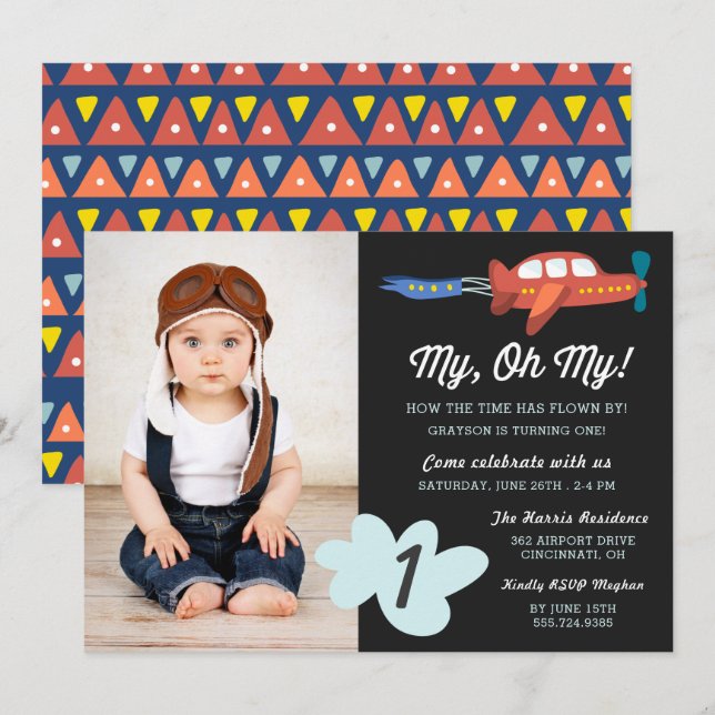 My Oh My | Aeroplane Photo Birthday Party Invite (Front/Back)