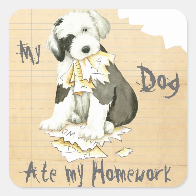 My Old English Sheepdog Ate My Homework Square Sticker (Front)