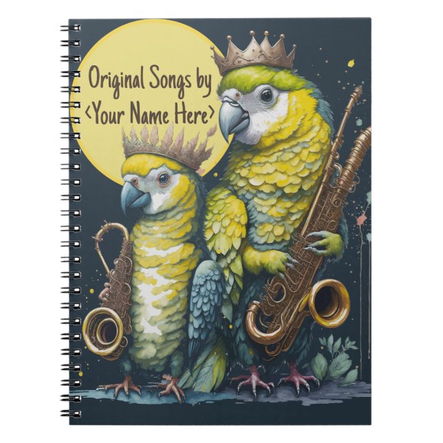 My Original Songs, Funny Parrots Playing Horns Notebook (Front)