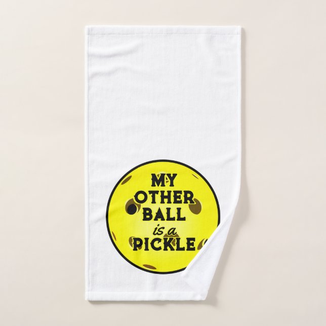 My Other Ball Is A Pickle Golfer Yellow Pickleball Hand Towel (Hand Towel)