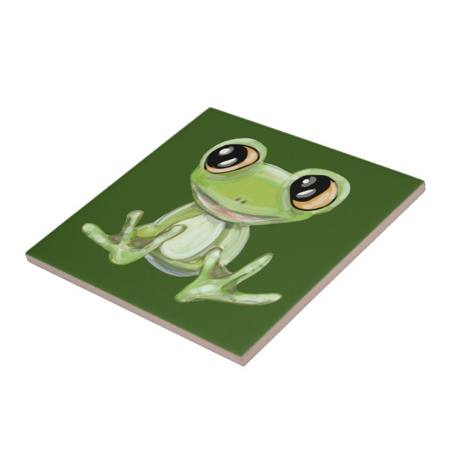 My Other Green Frog Friend Ceramic Tile (Side)