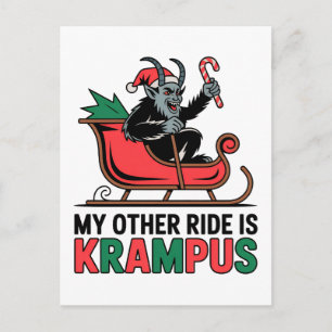 My Other Ride Is Krampus Krampus Riding Sleigh Holiday Postcard