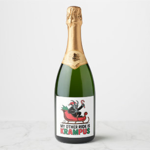 My Other Ride Is Krampus Krampus Riding Sleigh Sparkling Wine Label