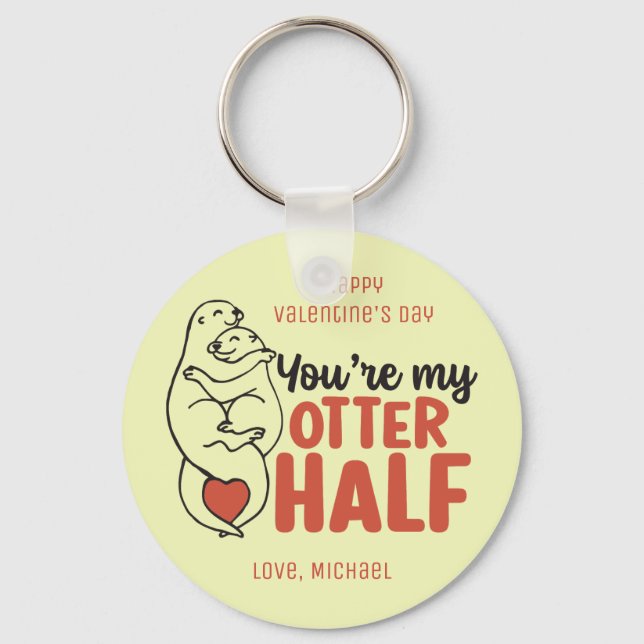 My Otter Half Funny Pun Cute Valentine's Day Key Ring (Front)