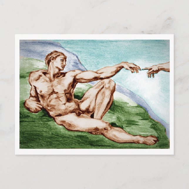 My Own Drawing of Michelangelo's Adam Postcard (Front)