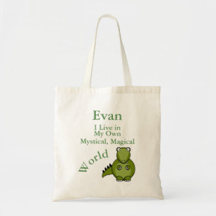My Own Mystical Magical World Green Dinosaur Tote Bag
