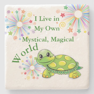My Own Mystical Magical World Green Turtle Stone Coaster