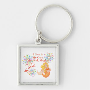 My Own Mystical Magical World Orange Mermaid Key Ring