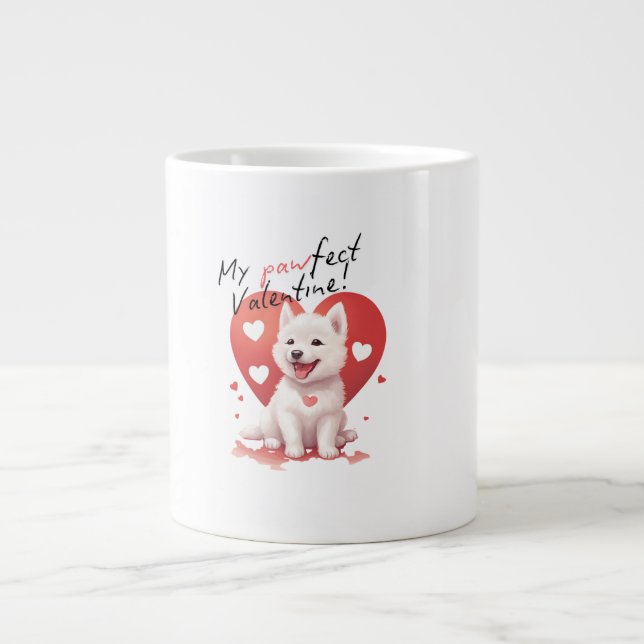 My Pawfect Valentine - Adorable White Jindo Puppy Large Coffee Mug (Front)