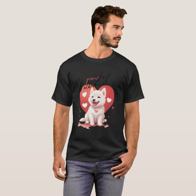 My Pawfect Valentine: Sweet white Jindo dog T-Shirt (Front Full)