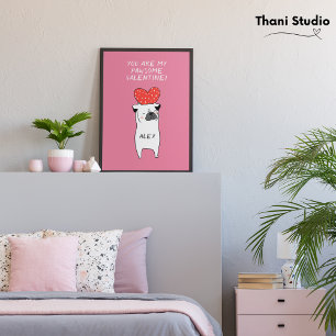 My Pawsome Valentine Cute Pug & Red Heart Pink Photo Print