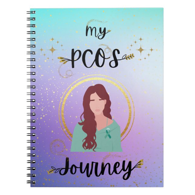 My PCOS Journey - Woman With Teal Ribbon Gold Note Notebook (Front)