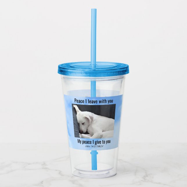 My Peace I Give You Bible Verse Cute Dog In Clouds Acrylic Tumbler (Front)