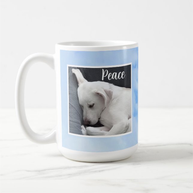 My Peace I Give You Bible Verse Dog in Blue Sky Coffee Mug (Left)