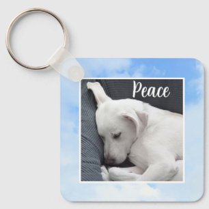 My Peace I Give You Bible Verse Dog in Blue Sky Key Ring