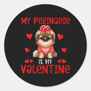 My Pekingese Is My Valentine Hearts Costume Single Classic Round Sticker