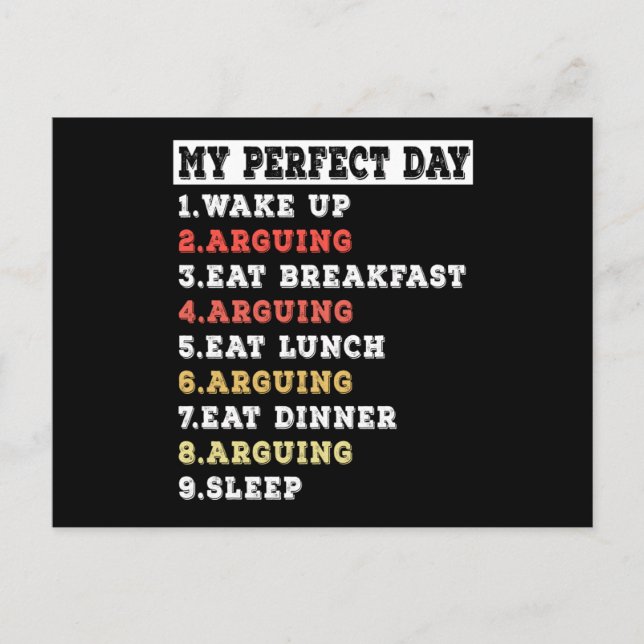 My perfect day arguing postcard (Front)
