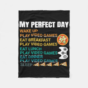My Perfect Day Pizza Video Games Gamer Controller Fleece Blanket