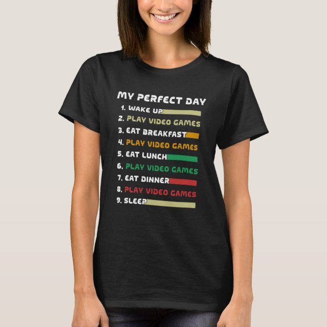 My Perfect Day Video Games  Cool Gamer Xmas Pyjama T-Shirt (Front)