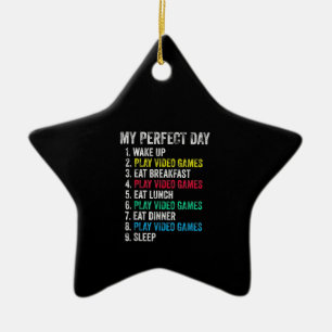 My Perfect Day Video Games Funny Grandson Gamer Ceramic Tree Decoration