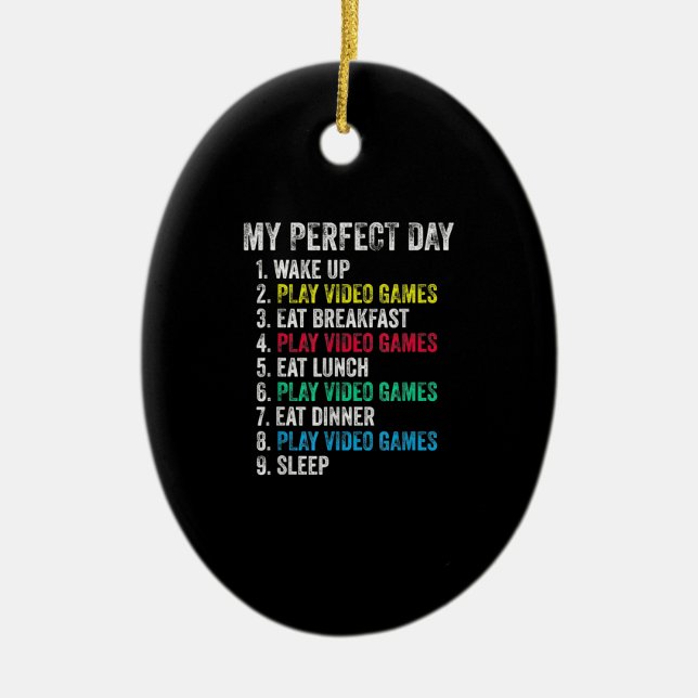 My Perfect Day Video Games Funny Grandson Gamer Ceramic Tree Decoration (Front)