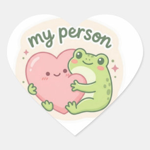 My Person Frog Sticker Cute Frog Hugging Heart Rom