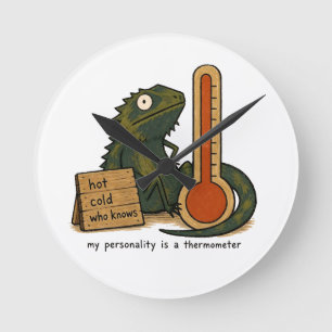 My Personality Is A Thermometer Bearded Dragon Art Round Clock