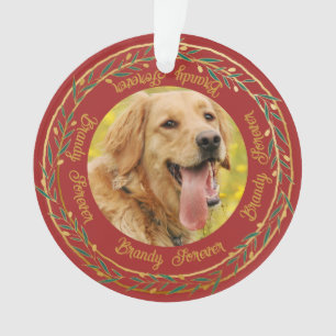 My Pet Photo Gold Berry Wreath Crimson Christmas Ornament