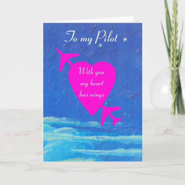 My Pilot Valentine-pink heart in sky Holiday Card (Front)