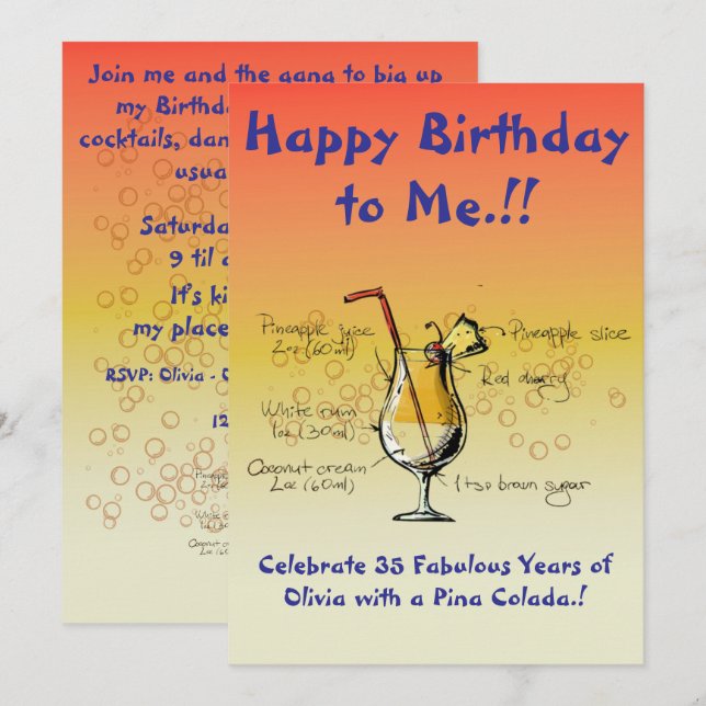 My Pina Colada Birthday Party Invitation (Front/Back)