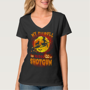 My Pitbull Rides Shotgun Halloween Dog T-Shirt