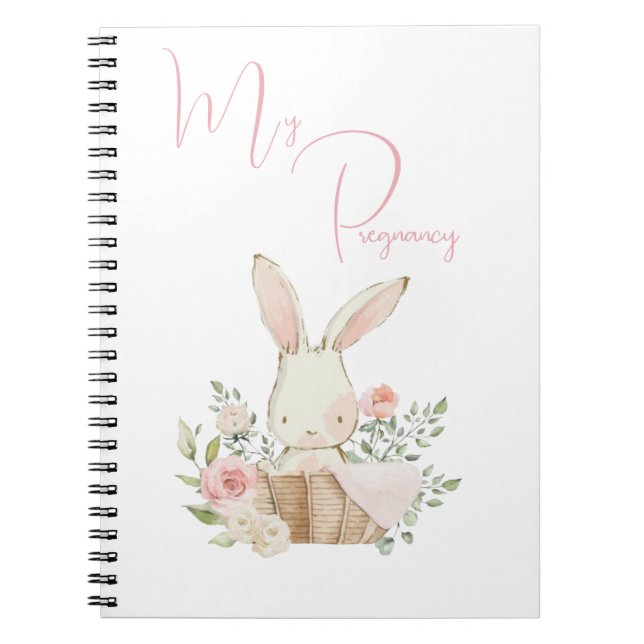 My Pregnancy Pink Bunny Rabbit Script Photo Notebook (Front)