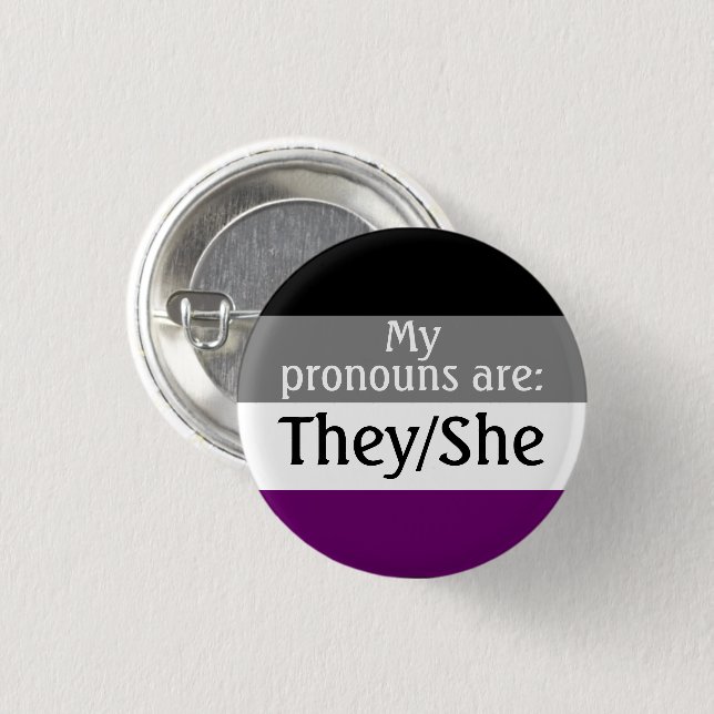 My pronouns are: They/She - asexual/ace flag 3 Cm Round Badge (Front & Back)