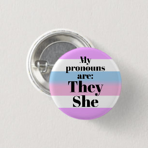 My pronouns are: They She - bigender flag 3 Cm Round Badge