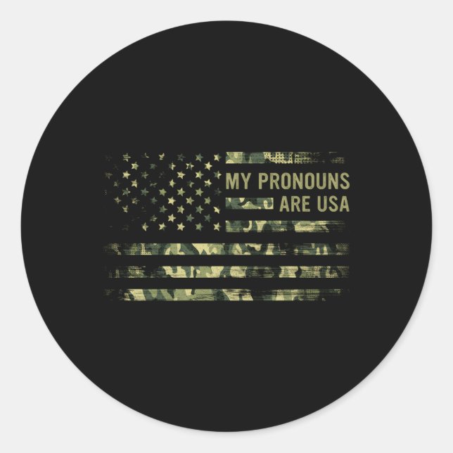 My Pronouns Are Usa 4Th Of July American Flag Classic Round Sticker (Front)