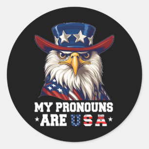My Pronouns Are Usa Funny Eagle 4 July American  Classic Round Sticker