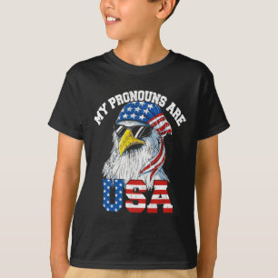 My Pronouns Are Usa Patriotic Eagle Funny 4th Of J T-Shirt