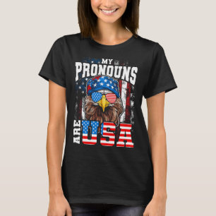My Pronouns Are Usa Patriotic Eagle Funny 4th Of J T-Shirt