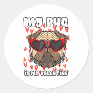 My Pug In My Valentine Cute Valentineu2019s Day Pe Classic Round Sticker